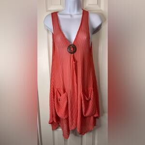 Paradise USA Bohemian Open Knit Orange Slither Away Swim Cover Up  Dress Medium